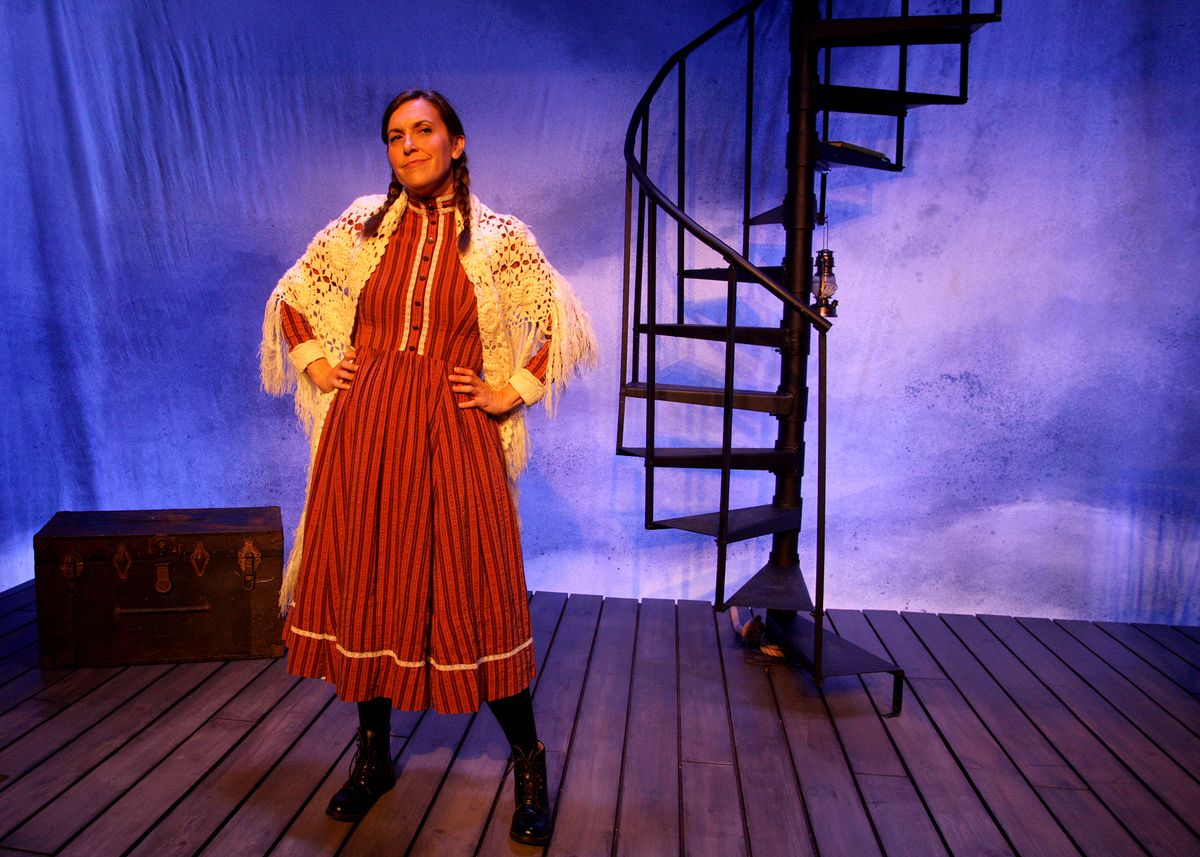 Aubrey Saverino as Abigail Burgess in the world premiere of "Matinicus: The Story of Abigail Burgess" playing May 5 - June 4, 2023 at Bette Aitken theater arts Center on the Fyda-Mar stage at Chance Theater. Written by Jenny Connell Davis; Directed by Katie Chidester. Photo by Doug Catiller.