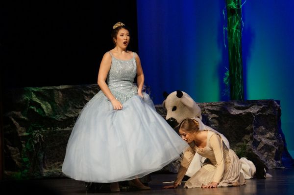 Cinderella escaping/hiding from the prince, while the Baker's wife discovering Cinderella has gold slippers. 1