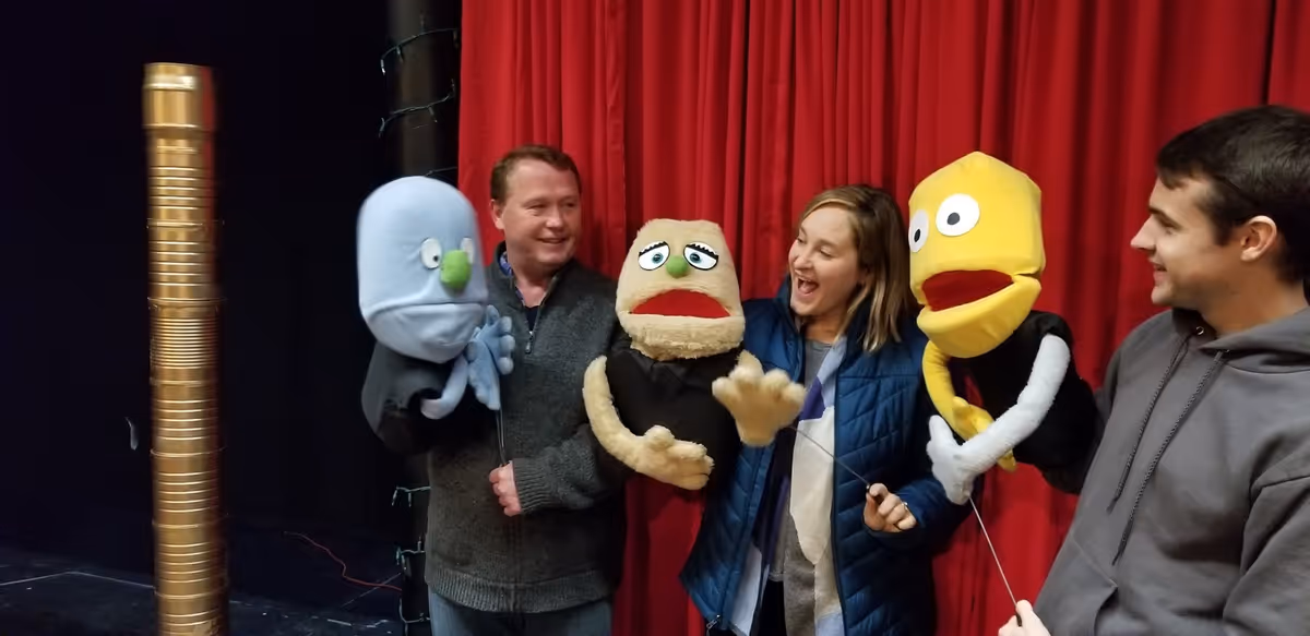 Puppetry in Motion! Michael Litchfield with Rod, Jordan Payne Hay with Kate Monster, and Michael Pullen with Princeton are all smiles at a recent rehearsal of Avenue Q. The show opens April 5 at the Community Little Theatre in Auburn. Puppetry in Motion! Michael Litchfield with Rod, Jordan Payne Hay with Kate Monster, and Michael Pullen with Princeton are all smiles at a recent rehearsal of Avenue Q. The show opens April 5 at the Community Little Theatre in Auburn.