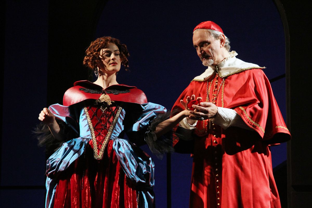 Olivia Saccomanno (Milady, The Countess de Winter) and three-time Obie Award-winning actor Rocco Sisto (Cardinal Richelieu) star in Connecticut Repertory Theatre's The Three Musketeers running November 21 through December 8 at the Harriet S. Jorgensen Theatre in Storrs, CT. Olivia Saccomanno (Milady, The Countess de Winter) and three-time Obie Award-winning actor Rocco Sisto (Cardinal Richelieu) star in Connecticut Repertory Theatre's The Three Musketeers running November 21 through December 8 at the Harriet S. Jorgensen Theatre in Storrs, CT.