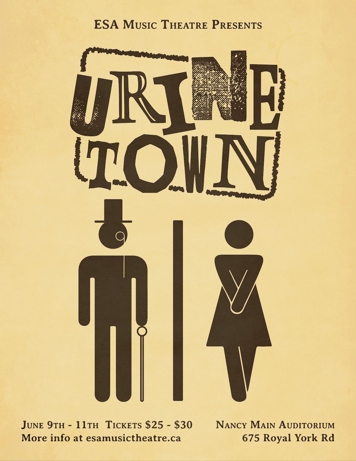 Poster for ESA's 2022 production of Urinetown the Musical Poster for ESA's 2022 production of Urinetown the Musical