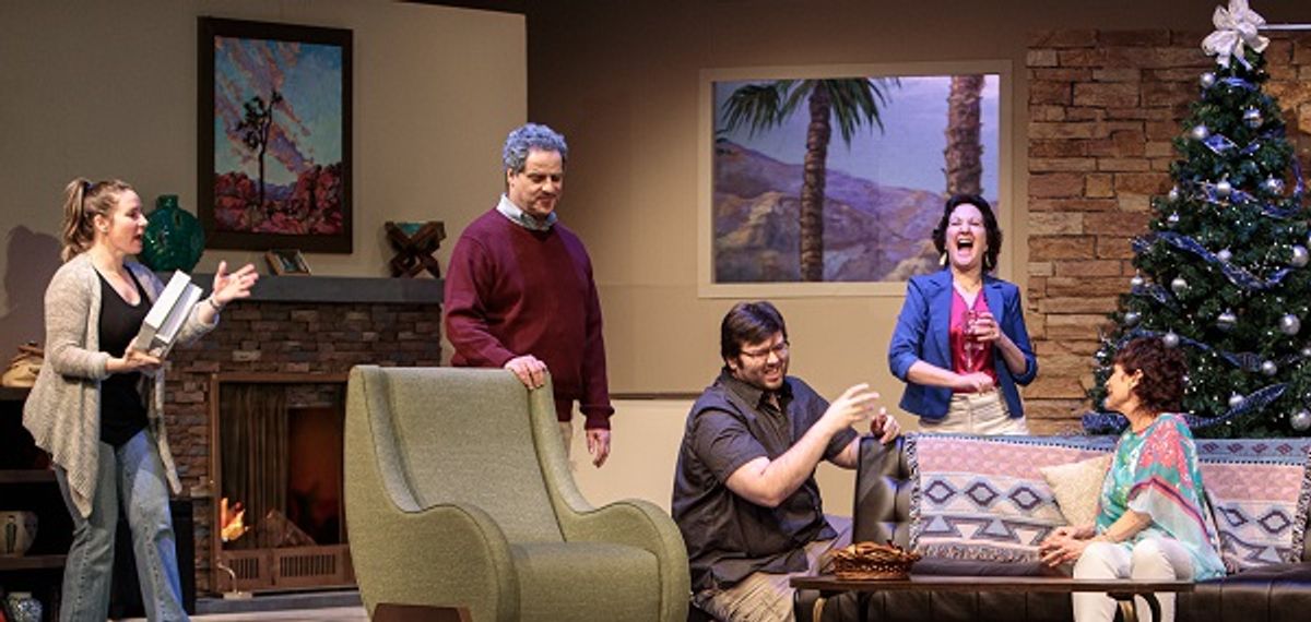 The Wyeth family in Other Desert Cities (l to r): Brooke (Brooke Casanova), Lyman (Jim Cannizzaro), Tripp (Mark Proles), Polly (Cindi Belle), and Silda (Barbara Schapiro) The Wyeth family in Other Desert Cities (l to r): Brooke (Brooke Casanova), Lyman (Jim Cannizzaro), Tripp (Mark Proles), Polly (Cindi Belle), and Silda (Barbara Schapiro)