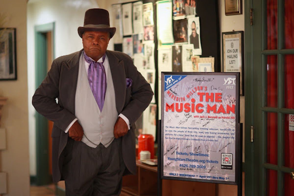 Seen as Drake in Adult Swim's Loiter Squad, veteran actor and play director Darryl Maximilian Robinson was most recently cast as Mayor George Shinn in the 2022 revival of Meredith Willson's 'The Music Man' presented at The Fremont Centre Theatre in South Pasadena.  Photo by Eric Michael Hernandez. Costume design by Tamarah Ashton. 
