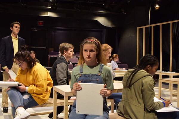 This is a rehearsal photo featuring Anne Tyler Morgan as Raelynn 2