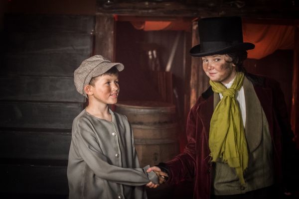 Zachary Thompson (Oliver) and Elise Burt (Dodger) in OBCTheater's Oliver! 3