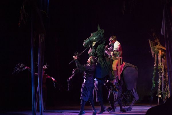 "Destrier" a fully ridable horse puppet rears up during the production of Prince Caspian. Two more Horse puppets are under construction for Horse and His boy    1