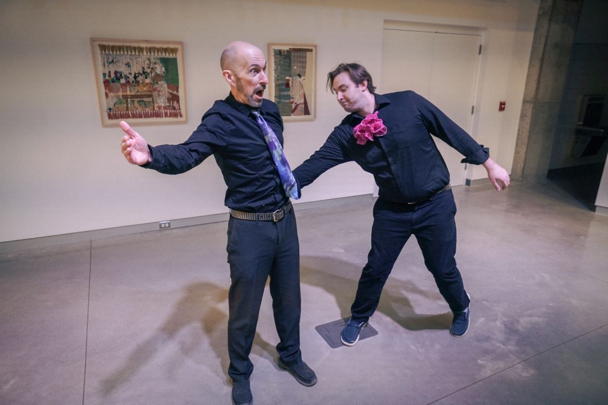 Dromio and Antipholus of Syracuse discuss geography in a scene from The Comedy of Errors Dromio and Antipholus of Syracuse discuss geography in a scene from The Comedy of Errors