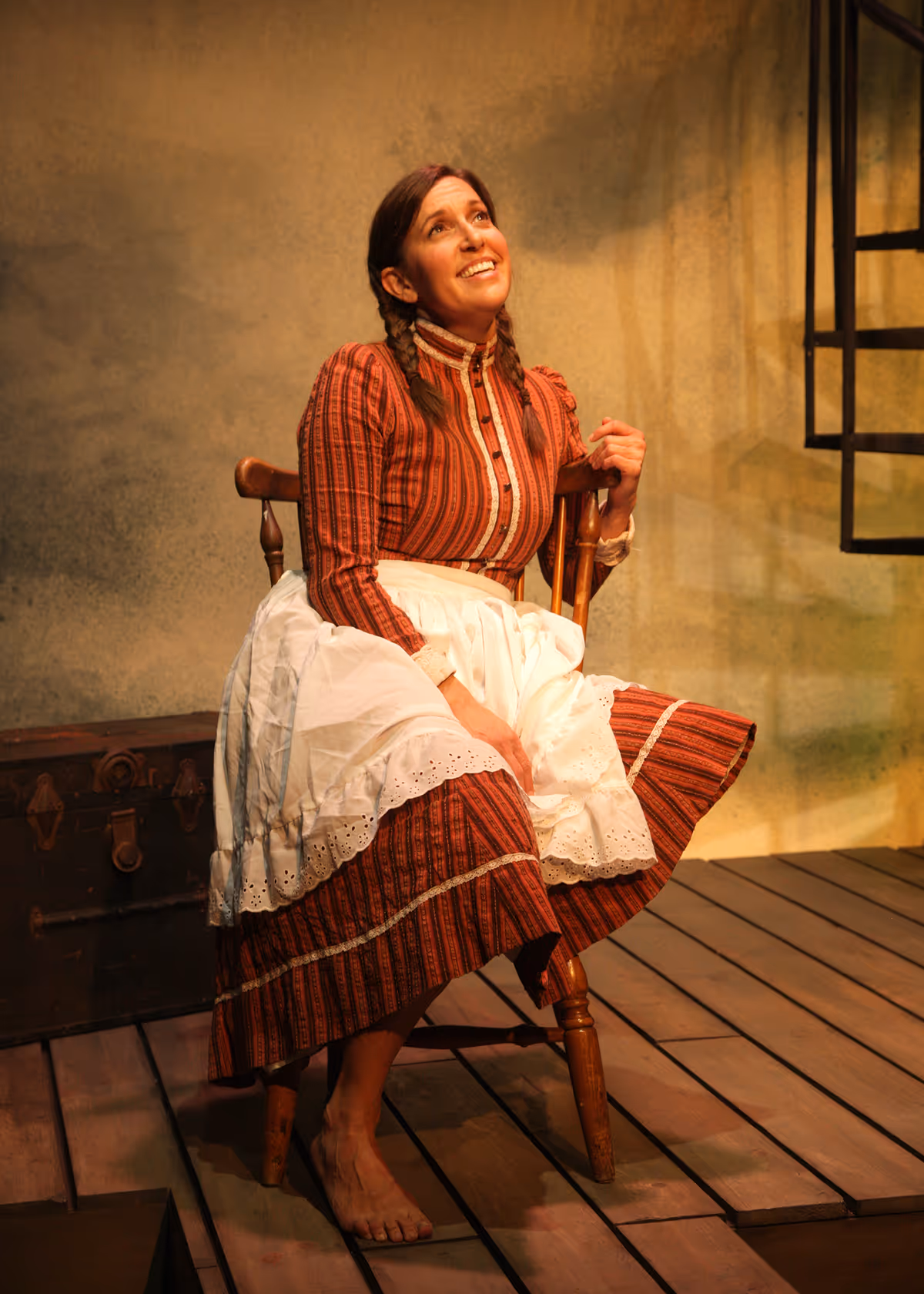 Aubrey Saverino as Abigail Burgess in the world premiere of "Matinicus: The Story of Abigail Burgess" playing May 5 - June 4, 2023 at Bette Aitken theater arts Center on the Fyda-Mar stage at Chance Theater. Written by Jenny Connell Davis; Directed by Katie Chidester. Photo by Doug Catiller.