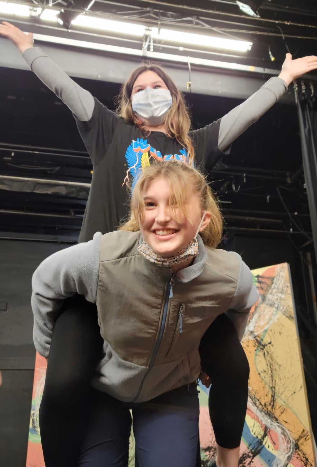Julia Groover holds up Ansley Watson during a rehearsal for the Community Little Theatre's production of "All Together Now!" from Music Theatre International. Julia Groover holds up Ansley Watson during a rehearsal for the Community Little Theatre's production of "All Together Now!" from Music Theatre International.