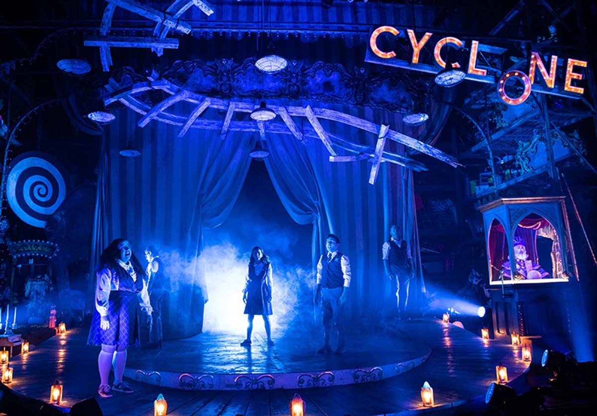 (l to r) Gabrielle Dominique (Constance Blackwood), Matthew Boyd Snyder (Ricky Potts), Shinah Hey (Ocean O’Connell Rosenberg), Nick Martinez (Noel Gruber), Eli Mayer (Mischa Bachinski), and Marc Geller (The Amazing Karnak) in Ride the Cyclone running January 13 through February 19 at Arena Stage at the Mead Center for American Theater. Photo by Margot Schulman. (l to r) Gabrielle Dominique (Constance Blackwood), Matthew Boyd Snyder (Ricky Potts), Shinah Hey (Ocean O’Connell Rosenberg), Nick Martinez (Noel Gruber), Eli Mayer (Mischa Bachinski), and Marc Geller (The Amazing Karnak) in Ride the Cyclone running January 13 through February 19 at Arena Stage at the Mead Center for American Theater. Photo by Margot Schulman.