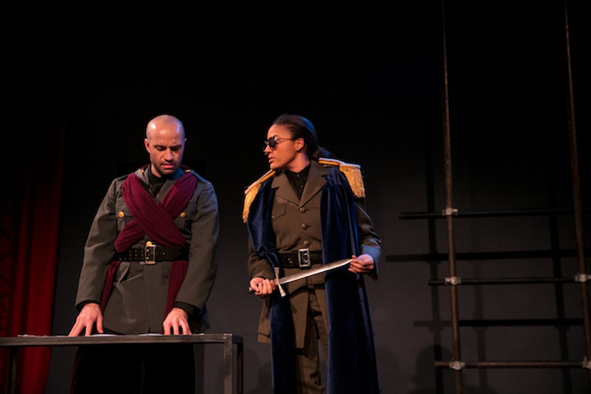 Sam Breen (Mark Antony) and Philicia Saunders (Octavius) Photo credit: Grettel Cortes Sam Breen (Mark Antony) and Philicia Saunders (Octavius) Photo credit: Grettel Cortes
