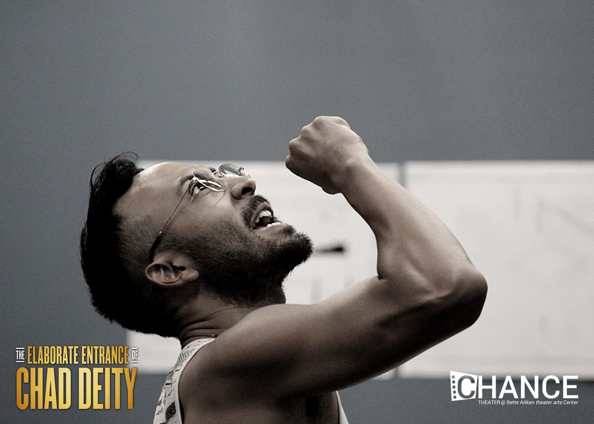 RJ Nacarra Balde II as Vigneshwar Paduar in rehearsals for the OC premier of Kristoffer Diaz's Pulitzer Prize Finalist play, "The Elaborate Entrance of Chad Deity." Directed by Jeremy Aluma, this high-octane comedy-drama will play September 23 - October 23, 2022 at Chance Theater in Anaheim, CA. 
