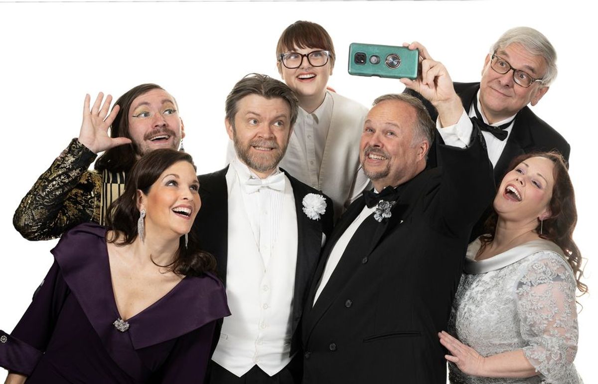 Looking sharp here is the cast of CLT's upcoming production of the comedy "It's Only A Play." Left to right are Benjamin Simpson, Jennifer Groover, Brian Pfohl, Sarah Duncan, John Blanchette, Roger Philippon, and Jamie Bannister. This laugh-out-loud show opens on January 19. Photo by DNA Photography. Looking sharp here is the cast of CLT's upcoming production of the comedy "It's Only A Play." Left to right are Benjamin Simpson, Jennifer Groover, Brian Pfohl, Sarah Duncan, John Blanchette, Roger Philippon, and Jamie Bannister. This laugh-out-loud show opens on January 19. Photo by DNA Photography.