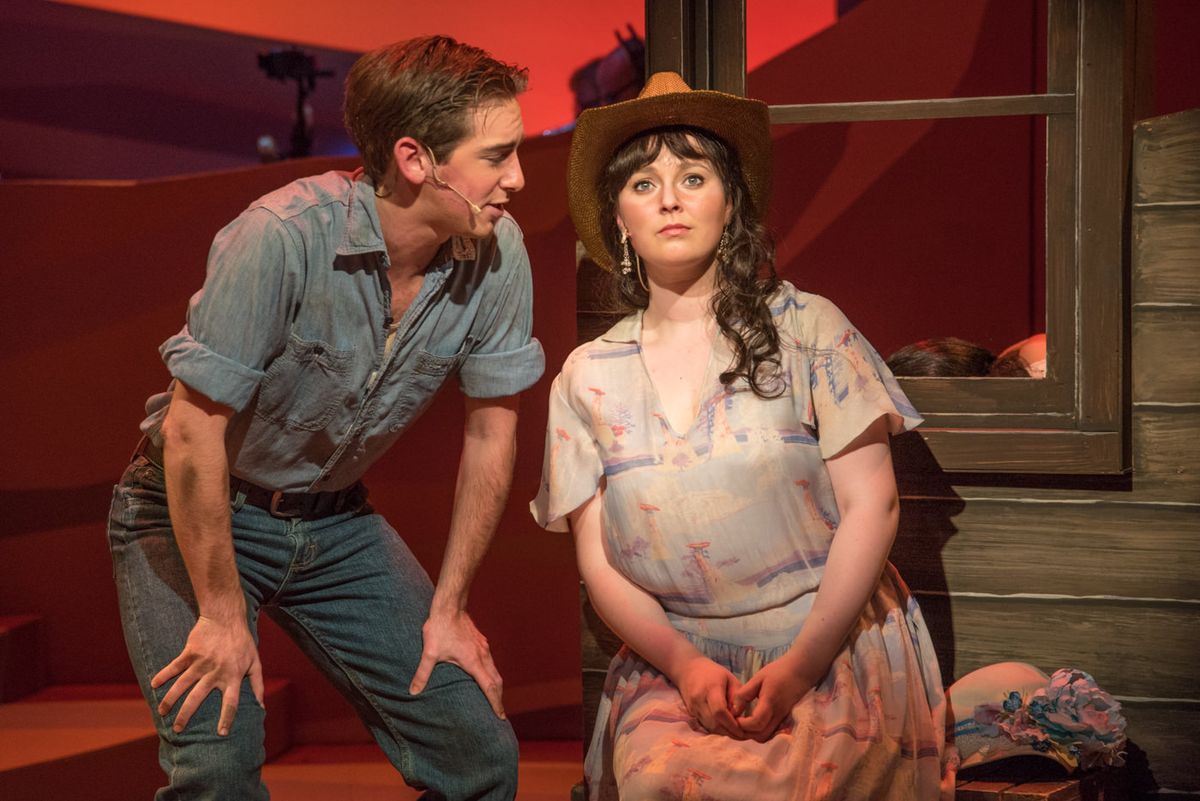 Jett (Evan Dolan) and Leslie (Kelsey Bearman) GIANT at IWU (photo credit Mark Featherly)
