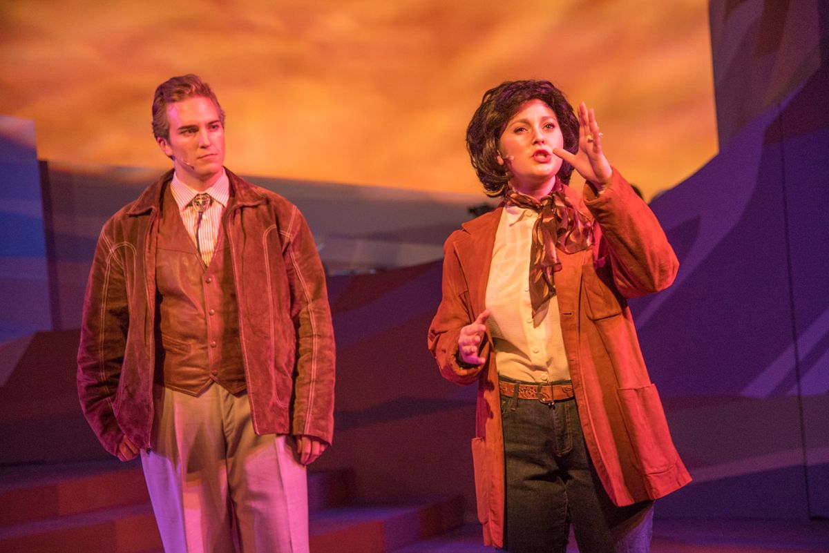 Bick (Danny Adams) and Leslie (Kelsey Bearman) GIANT at IWU (photo credit Mark Featherly)