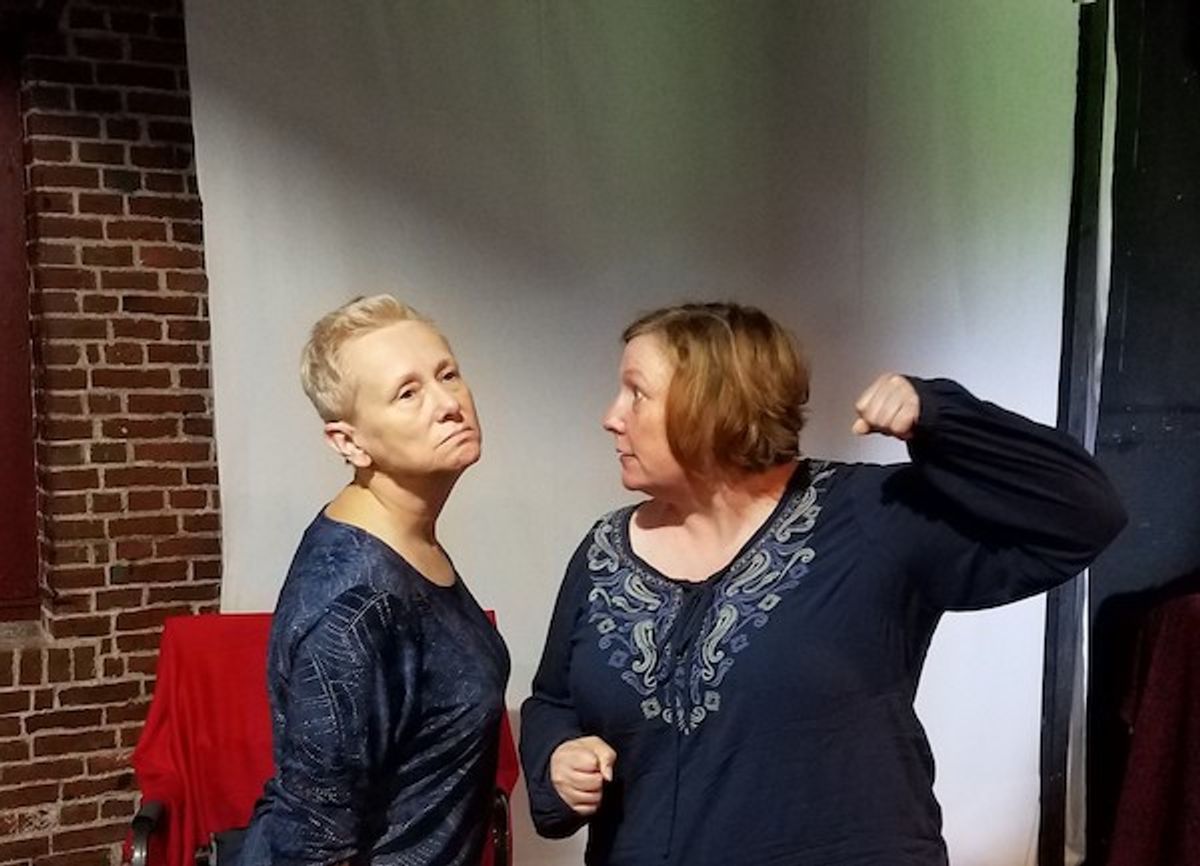 Deborah Kinghorn and Raina Ames as Barbara and Natalie in the Caldwell Sisters at the Players Ring in Portsmouth, NH.  