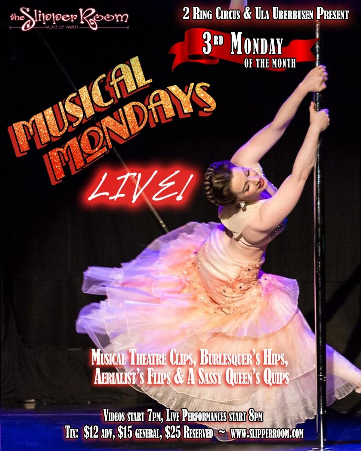Monday, February 18th.  Featuring the wildly talented Ivory Fox! ?????? Doors 7pm/Show 8pm. ?Musical Theatre Clips, Burlesquer?s Hips, Aerialist?s Flips, & A Sassy Queen?s Quips? Discounted advance tickets at ? slipperroomnyc(dot)com  ?????  #musicalmondayslive is presented by @ulauberbusen & @2ringcircus and continues on the 3rd Monday of the month at the @slipperroomnyc. The February 18 edition features performances by @eve.starr @iambenfranklin @aerialjosh @ulauberbusen @mr.jackbarrow & @_theivoryfox_  ???  #musicalmondays #live #burlesque #boylesque #nycburlesque #cabaret #dragqueen #nycdrag #nycnightlife #burlesqueshow #singalong #broadway #musicaltheatre #showtunes #2ringcircus #nyc #circus #aerial #thingstodonyc #mondaynight #slipperroom #slipperroomnyc #liveentertainment