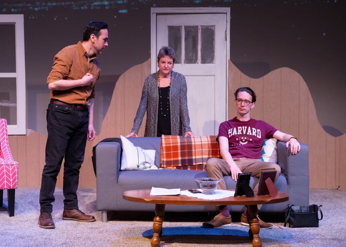 John, Emily and Jim argue facts vs truth in a scene from Jarrott Productions' "The Lifespan of a Fact." (L-R) Carlo Garcia, Janelle Buchanan, Will Douglas. Photo: Steve Rogers Photography.