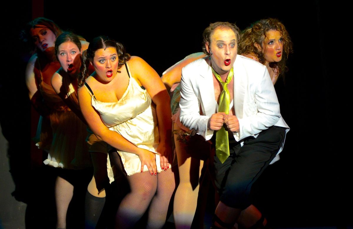 Ed Benjamin III as the Emcee with Kit Kat GirlsKay Ferrucci,Steph Rodger, Andrea Vargas and Bethany Giammarco in CABARET