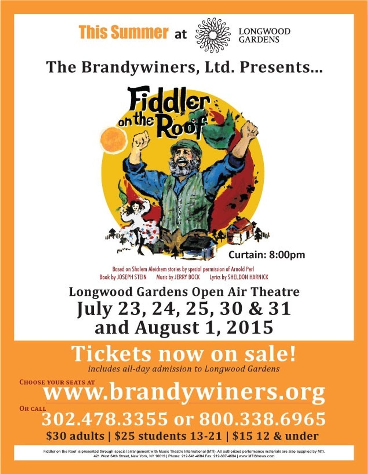Fiddler on the Roof at Longwood Gardens 2015 Flyer