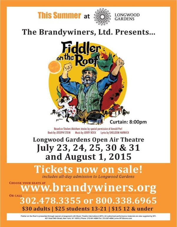 Fiddler on the Roof at Longwood Gardens 2015 Flyer 1