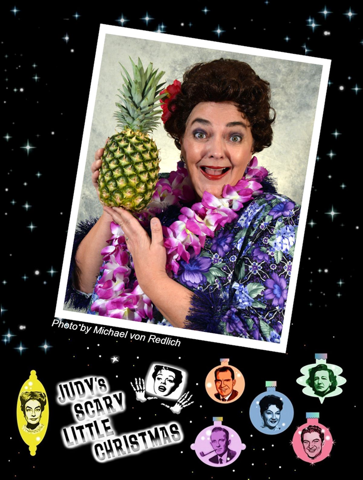 Ethel Merman (Katie Collins) in JUDY'S SCARY LITTLE CHRISTMAS. Photo by Michael von Redlich. Ethel Merman (Katie Collins) in JUDY'S SCARY LITTLE CHRISTMAS. Photo by Michael von Redlich.
