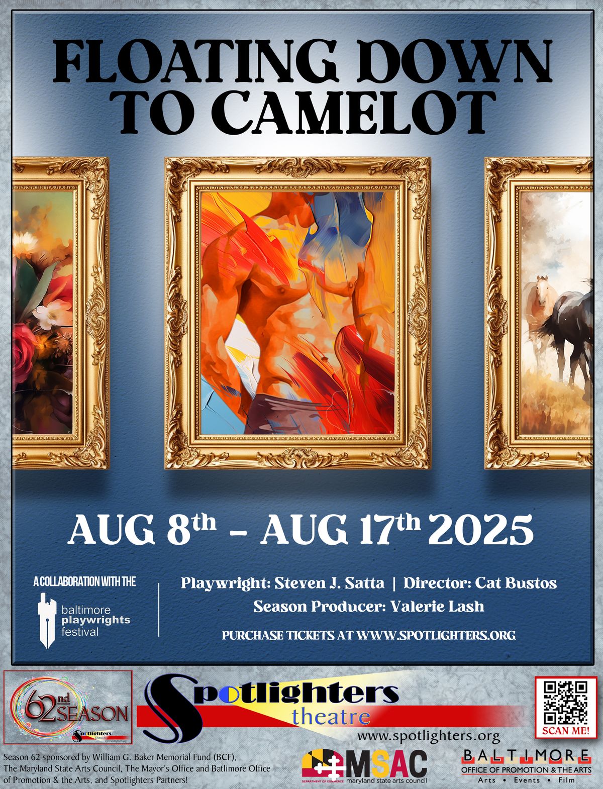 Floating Down to Camelot - a new play by Steven J. Satta, directed by Cat Bustos opens Aug 8, 2025 at Spotlighters Theatre (Baltimore, MD)