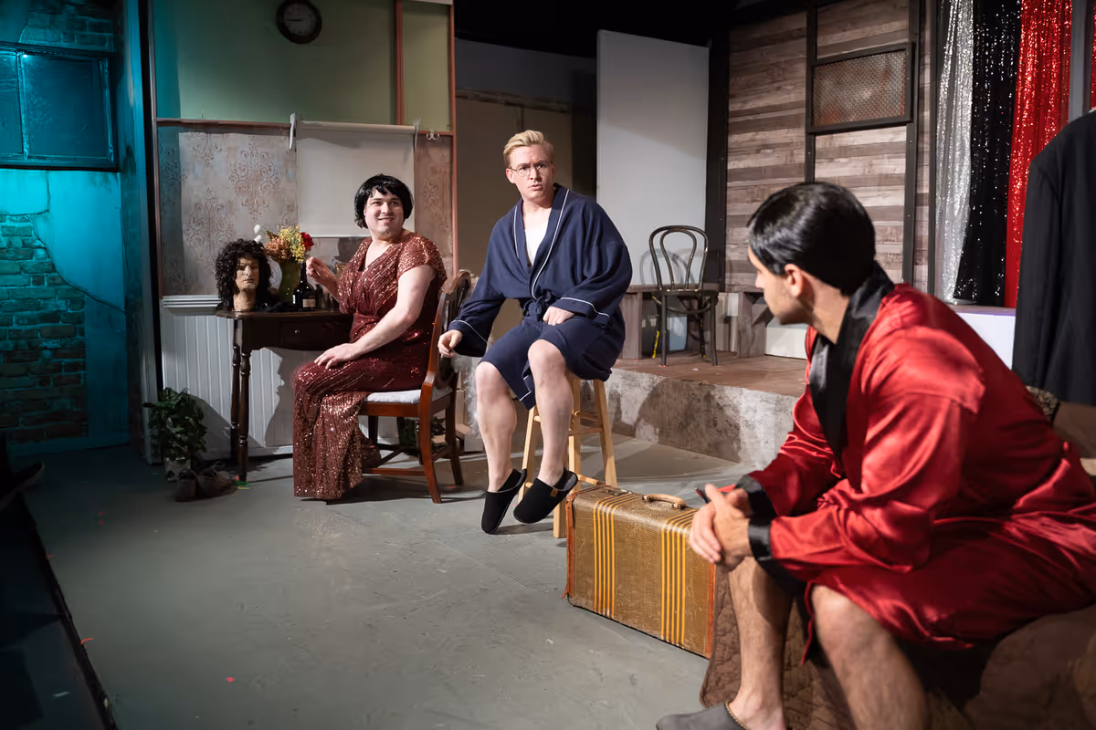 Greta (Aaron Drill), Rudy (Zachary Conner) and Max (Brandon Conti) in a scene from BENT opening June 14th and running until June 29th at Nutley Little Theatre. Greta (Aaron Drill), Rudy (Zachary Conner) and Max (Brandon Conti) in a scene from BENT opening June 14th and running until June 29th at Nutley Little Theatre.