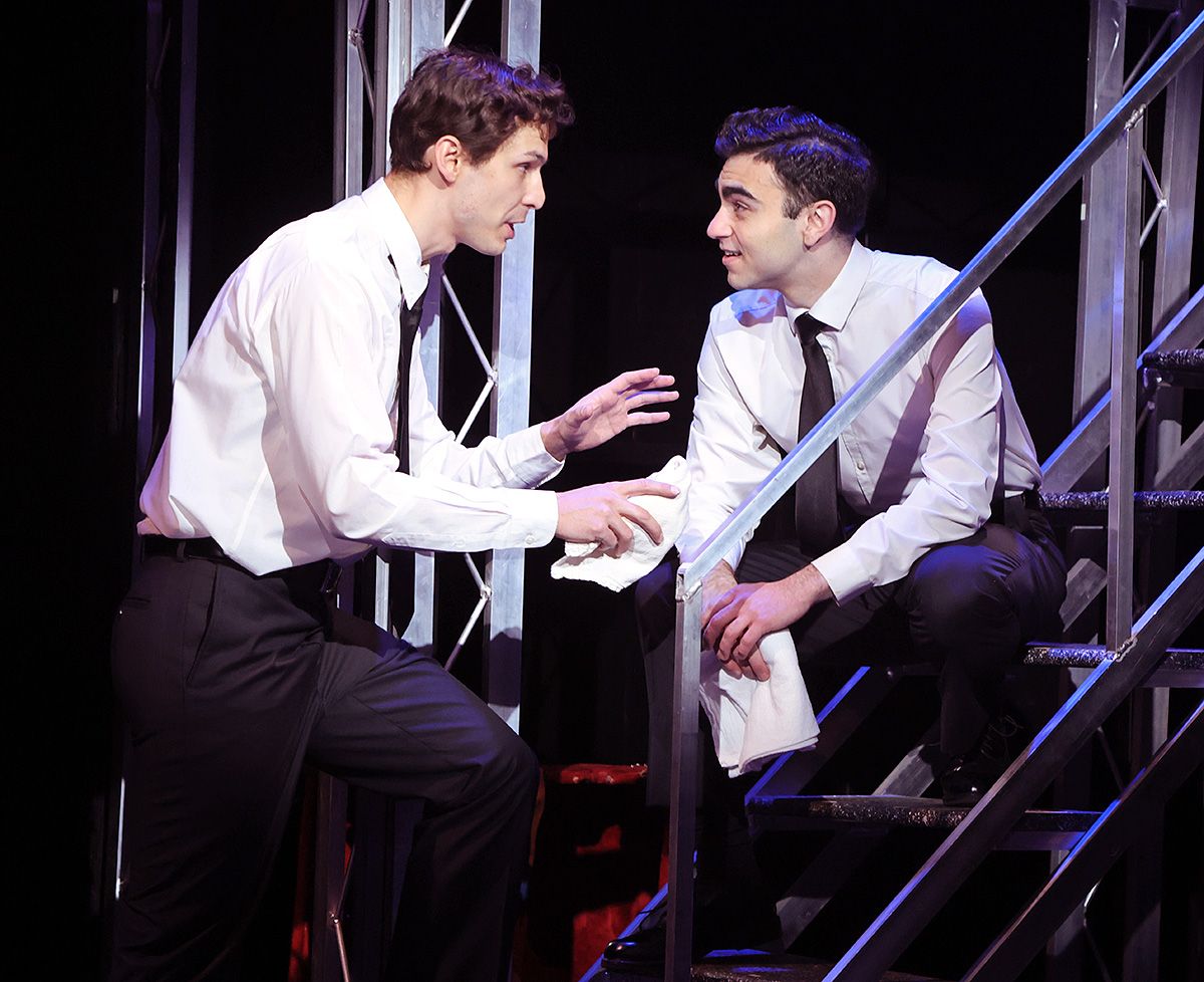 Bob Gaudio (Nikita Burshteyn), left, talks Frankie Valli (Gian Raffaele DiCostanzo) into a partnership outside of The Four Seasons in Beef & Boards Dinner Theatre''s production Jersey Boys, now on stag Bob Gaudio (Nikita Burshteyn), left, talks Frankie Valli (Gian Raffaele DiCostanzo) into a partnership outside of The Four Seasons in Beef & Boards Dinner Theatre''s production Jersey Boys, now on stag