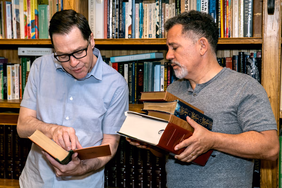French Stewart and Steve Apostolina star in this play about a rare book dealer's desperate scheme to avoid bankruptcy goes shockingly awry in this darkly funny literary thriller with a surprise twist. French Stewart and Steve Apostolina star in this play about a rare book dealer's desperate scheme to avoid bankruptcy goes shockingly awry in this darkly funny literary thriller with a surprise twist.