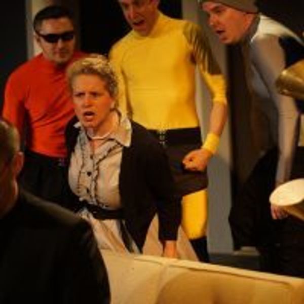 John Arthur Lewis (Troy), Adam Zaininger (Sun), Laura Sturm (Joyce), Will Burdin (Wind), Colin Jackson (Thunder), and Joel Moses (Rain) in Organic Theater’s production of Tiresias Was A Weatherman, directed by Josh Anderson, associate director Anna Gelman, May 31 – July 6, 2018. Photo by Anna Gelman. 2