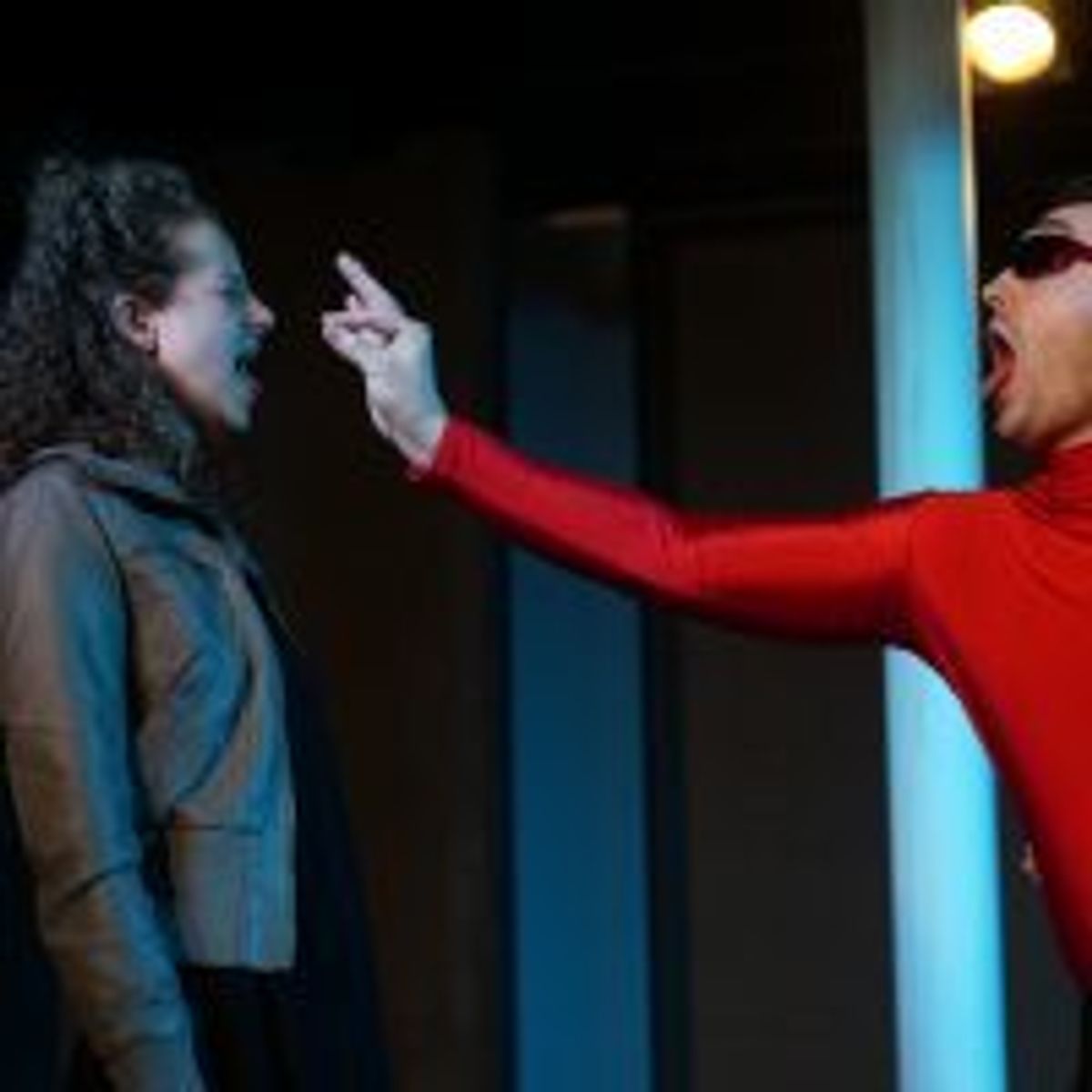 Shaina Schrooten (Annabelle) and Adam Zaininger (Sun) in Organic Theater’s production of Tiresias Was A Weatherman, directed by Josh Anderson, associate director Anna Gelman, May 31 – July 6, 2018. Photo by Anna Gelman.