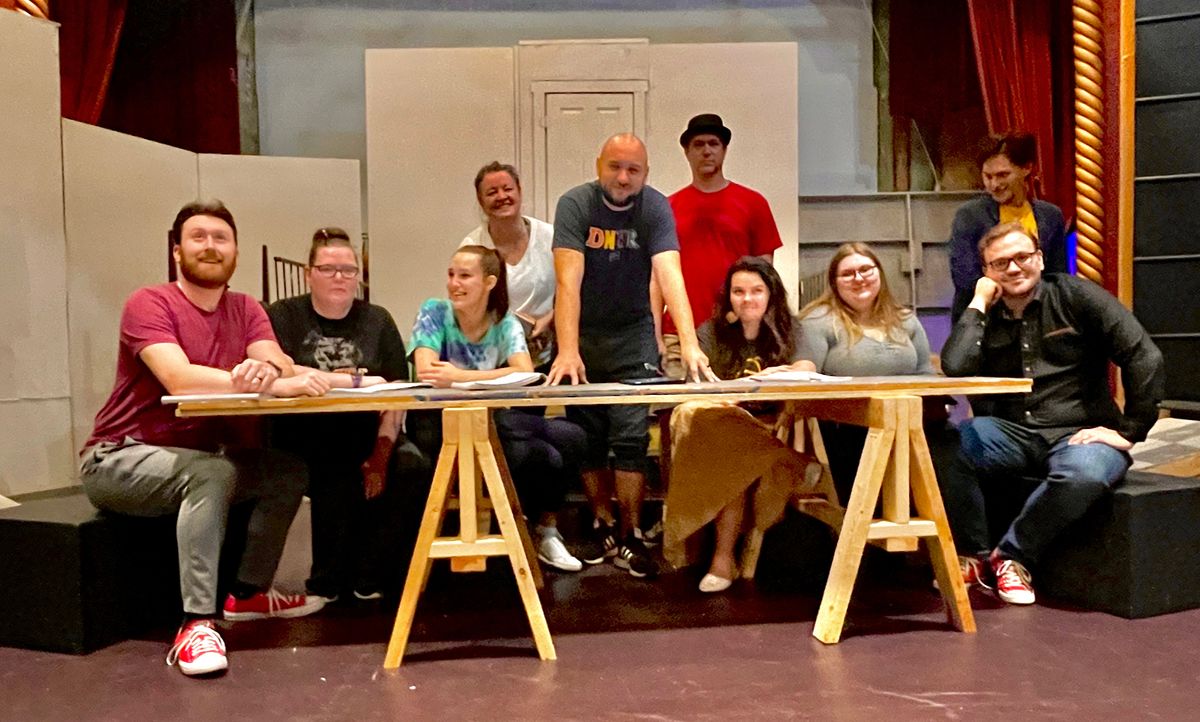 Cast of Godspell at Gaslight Baker Theatre
[From Left to Right: Doug DeGirolamo, Rebecca Smootz, Allison Engel, Tysha Calhoun, David Kelly, Chris Schaible, Ella McCarthy, Laurel Neuhaus, Christopher Saenz, and Taylor Luke (seated)]
