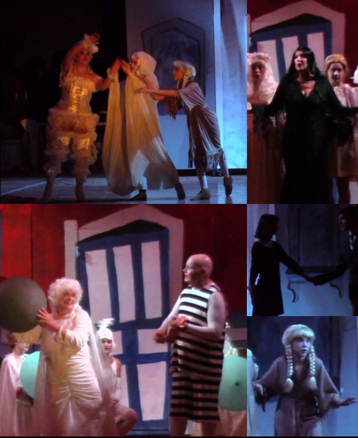 Clockwise from Upper Left:
1. Melony Floyd (the Courtesan), Hannah Kindstrom (Ophelia), and Courtney Benedict (Native American)
2. Kayla Smith (the Bride), Lee Anne Jackson (Morticia), and Cate Jackson (the Warrior Princess)
3. Olivia Wolfe (Wednesday) and John-Carl Laidler (Lucas)
4. Courtney Benedict (the Native American)
5. Sue Howe (The Moon) and Bill Simpson (Uncle Fester) Clockwise from Upper Left:
1. Melony Floyd (the Courtesan), Hannah Kindstrom (Ophelia), and Courtney Benedict (Native American)
2. Kayla Smith (the Bride), Lee Anne Jackson (Morticia), and Cate Jackson (the Warrior Princess)
3. Olivia Wolfe (Wednesday) and John-Carl Laidler (Lucas)
4. Courtney Benedict (the Native American)
5. Sue Howe (The Moon) and Bill Simpson (Uncle Fester)