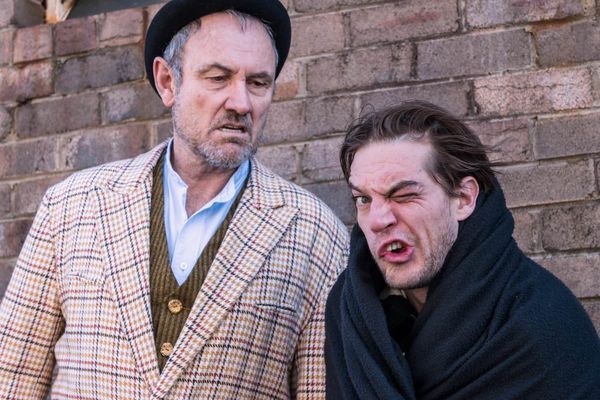 William Jordan (Left) as Ross (Merrick's nasty manager) who steals from Merrick and
sends him back to London. Harley Connor (Right) plays John Merrick. Photo by Emma Wright. 2