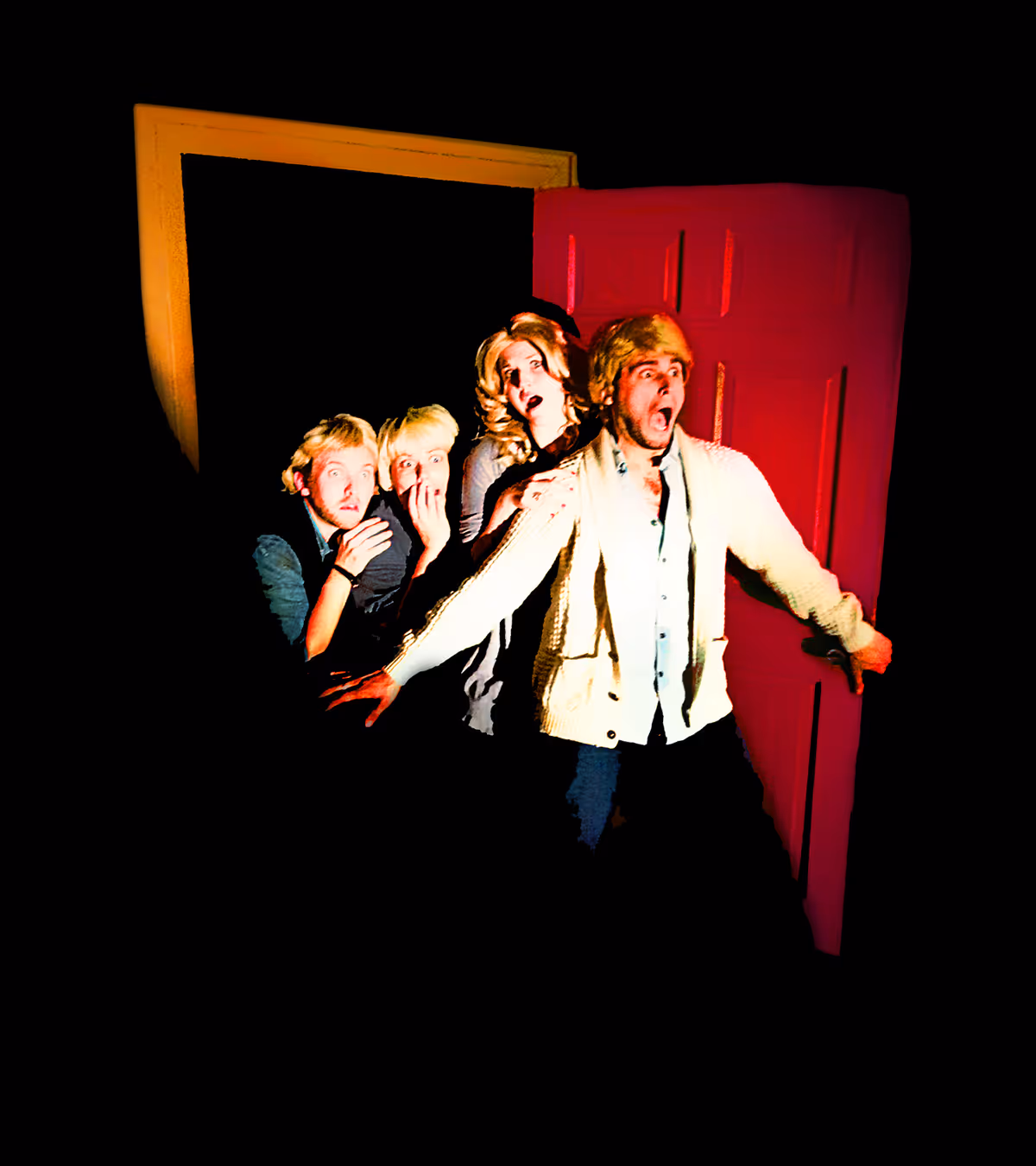 What horrors await the children (l to r, Matthew Arrington, Suzan M. Jacokes, Julie Spittle, Vince Kelley) in the attic? Find out in the hilarious parody, Flowers Up Her Attic, playing at Ferndale's Ringwald Theatre from October 13-29, 2012. Photo by Joe Plambeck.