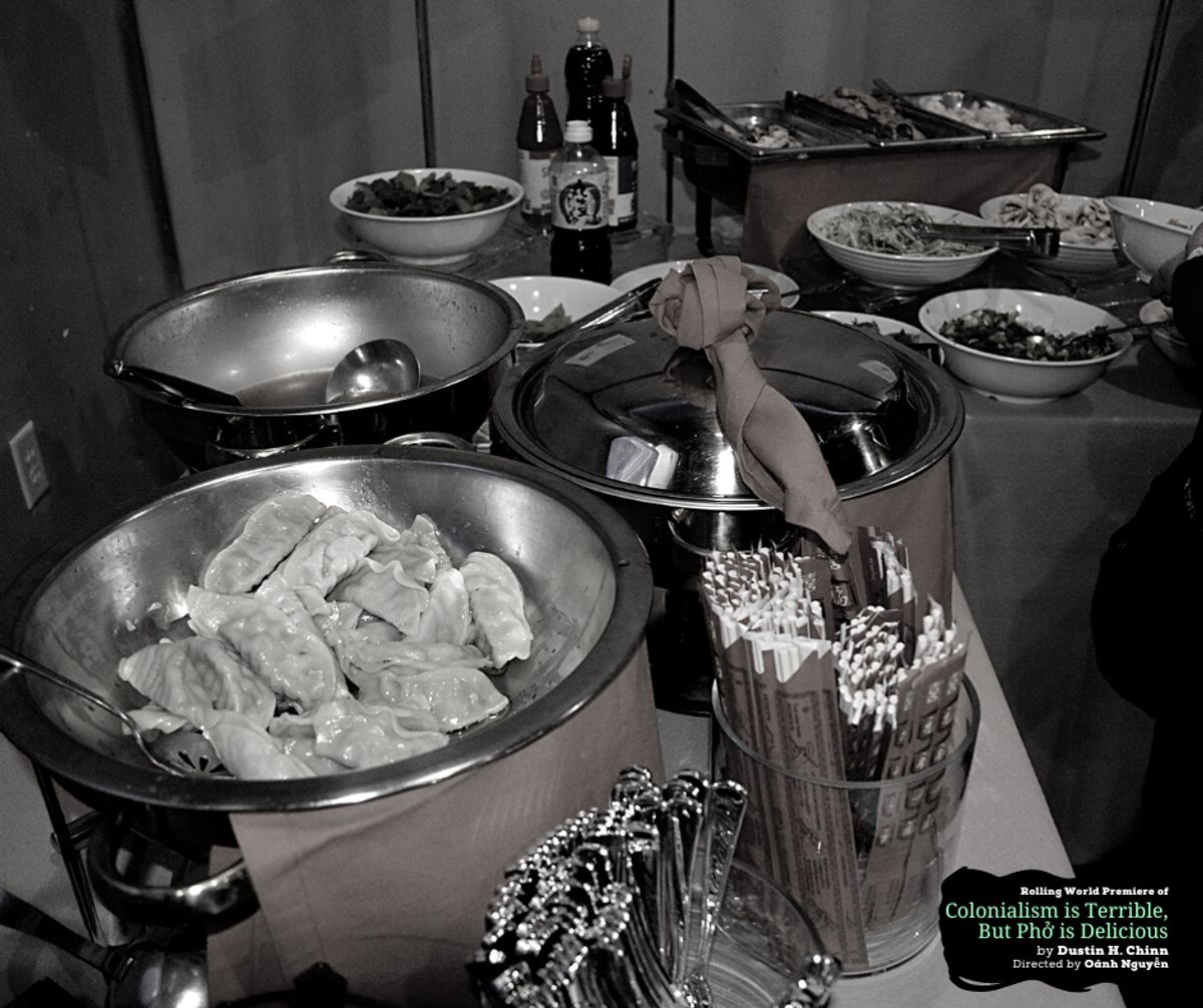 Design Preview Party for the rolling world premiere of "Colonialism is Terrible But Phở is Delicious" at Chance Theater. Photo by Daniel Meyers.