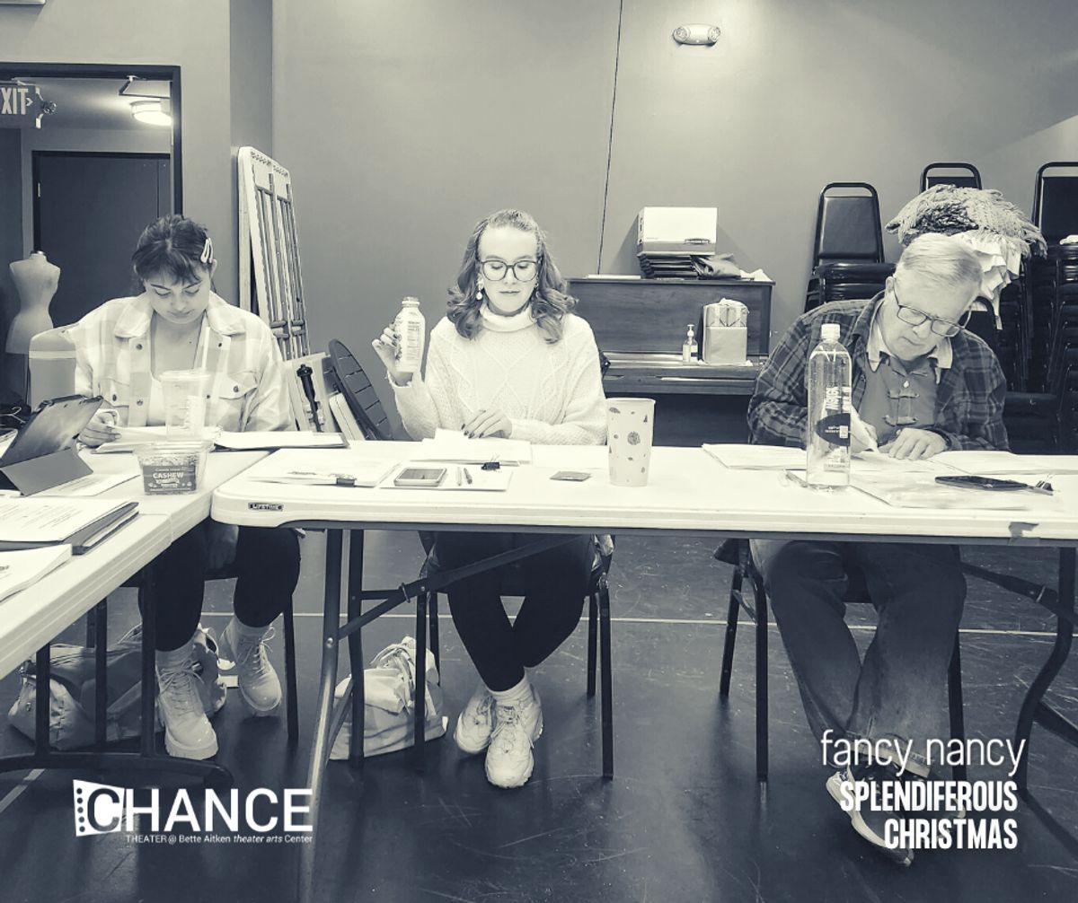Shai CUlver, Angela Griswold, and Robin Walton during the first read through of "Fancy Nancy Splendiferous Christmas," running December 9 - 23, 2022 on the Fyda-Mar Stage at chance Theater Bette Aitken theater arts Center in Anaheim, CA. Shai CUlver, Angela Griswold, and Robin Walton during the first read through of "Fancy Nancy Splendiferous Christmas," running December 9 - 23, 2022 on the Fyda-Mar Stage at chance Theater Bette Aitken theater arts Center in Anaheim, CA.