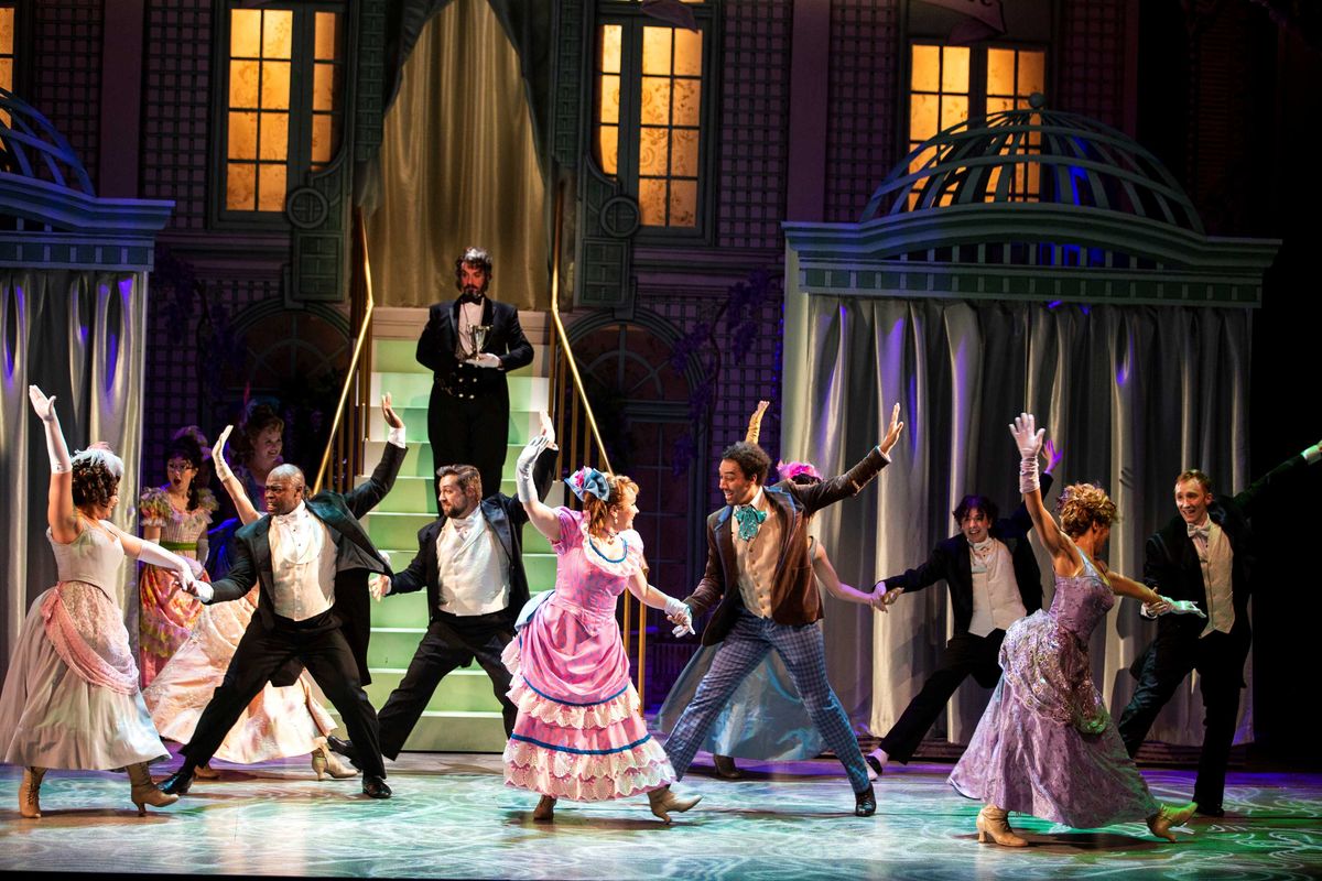 John David Scott and the cast of Hello, Dolly! at Village Theatre. Photo by Angela Sterling (2023). John David Scott and the cast of Hello, Dolly! at Village Theatre. Photo by Angela Sterling (2023).