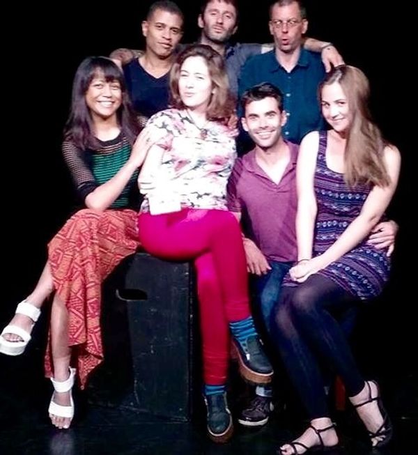 Bottom row (left to right): Anjeli Jana (Dr. Janowitz), Victoria Luz Lunar (Collette), Alex Bennett (Clayton), Polina Matveeva (Monika). Top row (left to right): Writer/Director Semyon White, Rome da Luce (Milo/Franz), Tony Wiseguy (Mallet Man). Photo courtesy of the 2015 Los Angeles Theater Festival. 1