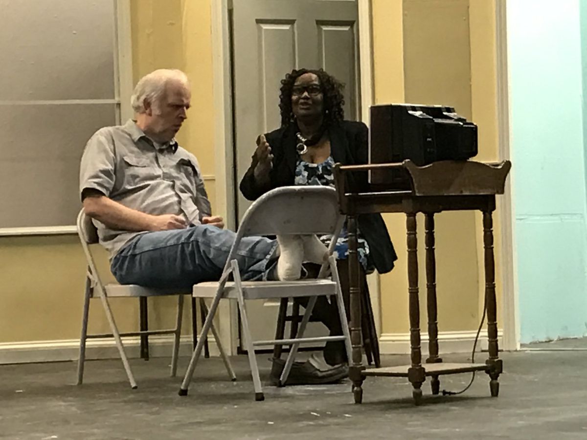 Chuck Rafferty, of Laurel, DE, as Willie Clark, rehearses with Pamella A. Taylor, of Milford, DE, as Miss O'Neill, a Registered Nurse.