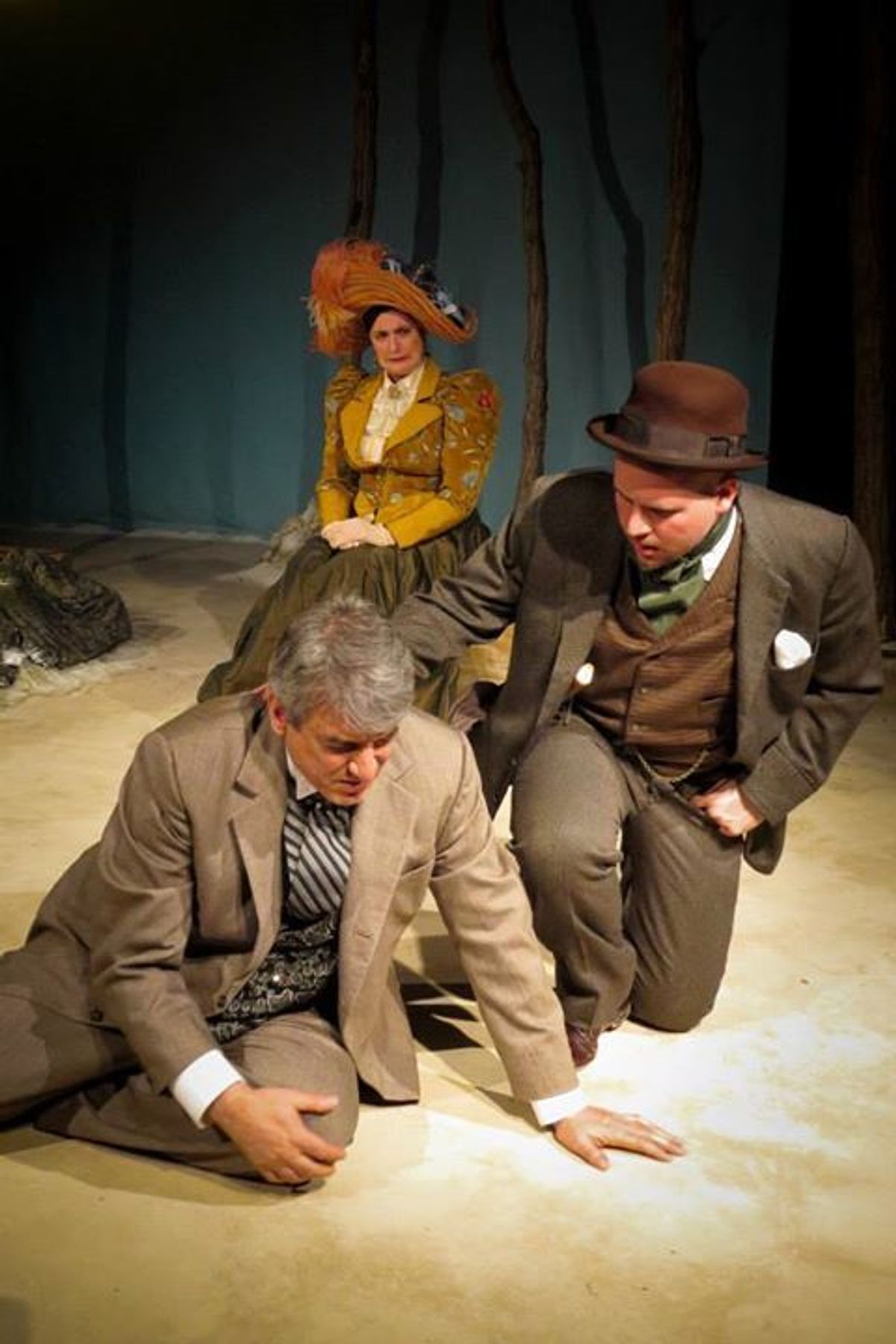 King Alonso (Kelly DiMauro) takes little comfort from Sebastian (Joe Knipper) as the treacherous Antonia looks on. King Alonso (Kelly DiMauro) takes little comfort from Sebastian (Joe Knipper) as the treacherous Antonia looks on.