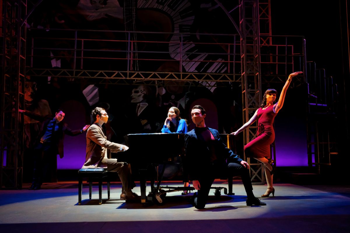 L-R: William Porter, Max Pinson (as Kurt Weill), Victoria Mesa, Ashton Lambert, and Kate Maniuszko in the Otterbein Departments of Theatre & Dance and Music production of “Into a Lamplit Room: the Songs of Kurt Weill.”
Photo By: Mark Mineart
