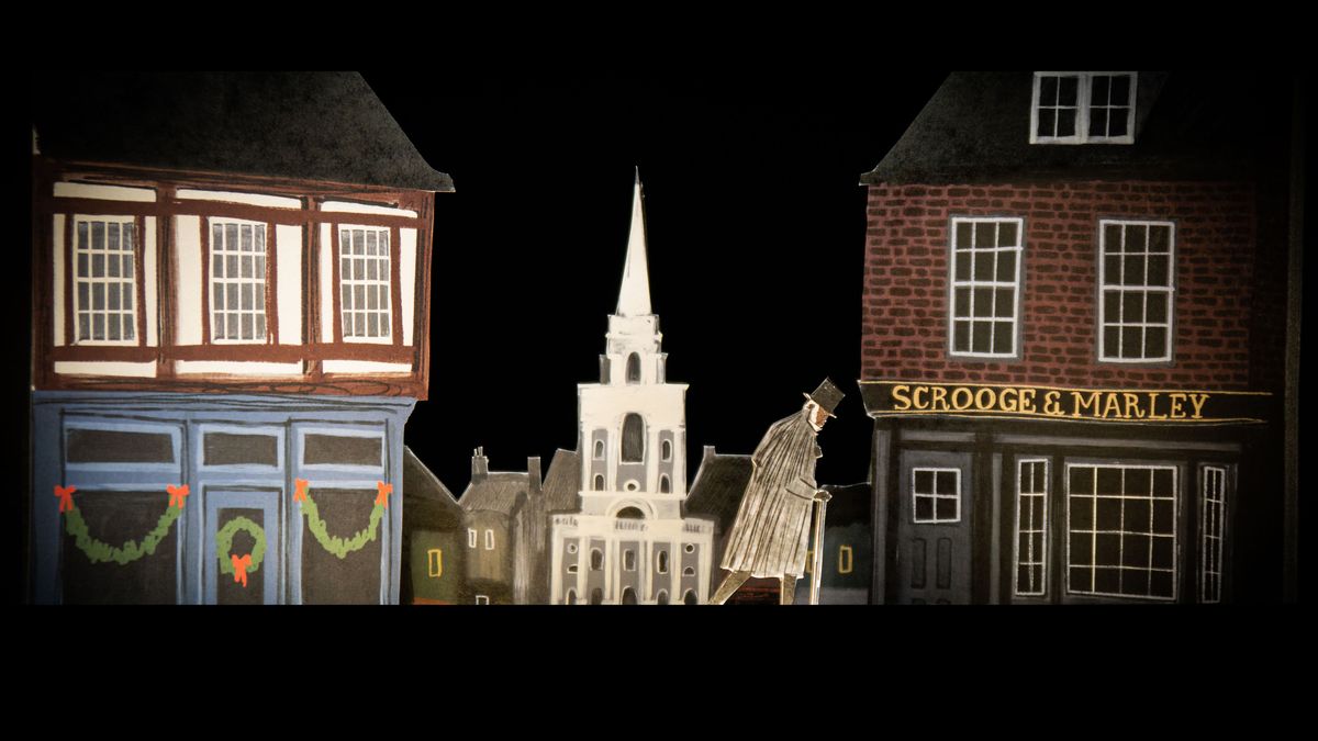 Scrooge walks through London. Scrooge walks through London.