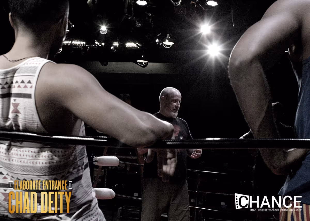 Fight Director Martin Noyes and his cast in rehearsals for the OC premier of Kristoffer Diaz's Pulitzer Prize Finalist play, "The Elaborate Entrance of Chad Deity." Directed by Jeremy Aluma, this high-octane comedy-drama will play September 23 - October 23, 2022 at Chance Theater in Anaheim, CA. 