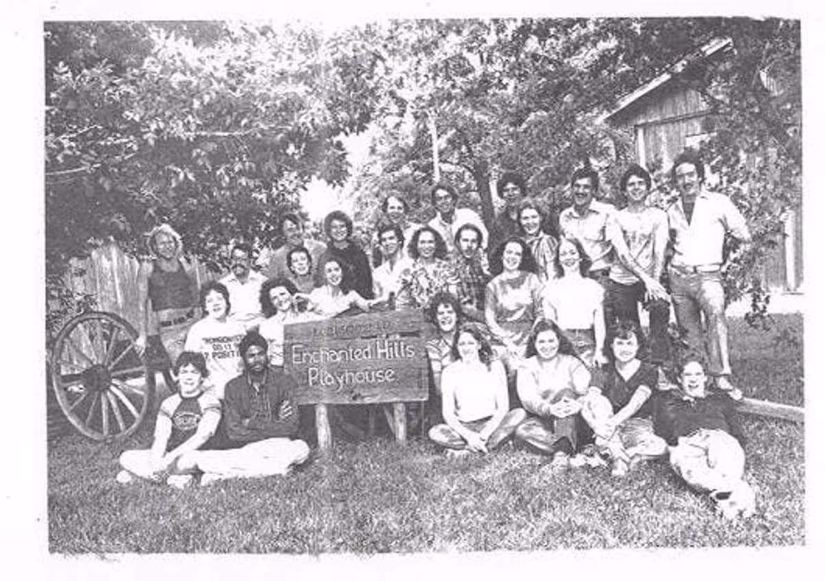 A GATHERING OF THE 1981 EHP SUMMER STOCK ACTING COMPANY!: Seated in the front row, second from left beside his talented fellow actor and friend T. Gregg McClain, Chicago-born and stage-trained actor and play director Darryl Maximilian Robinson takes part in A Company Photo featuring members of the cast, crew and staff of the 1981 Enchanted Hills Playhouse summer theatre in Syracuse, Indiana. A GATHERING OF THE 1981 EHP SUMMER STOCK ACTING COMPANY!: Seated in the front row, second from left beside his talented fellow actor and friend T. Gregg McClain, Chicago-born and stage-trained actor and play director Darryl Maximilian Robinson takes part in A Company Photo featuring members of the cast, crew and staff of the 1981 Enchanted Hills Playhouse summer theatre in Syracuse, Indiana.