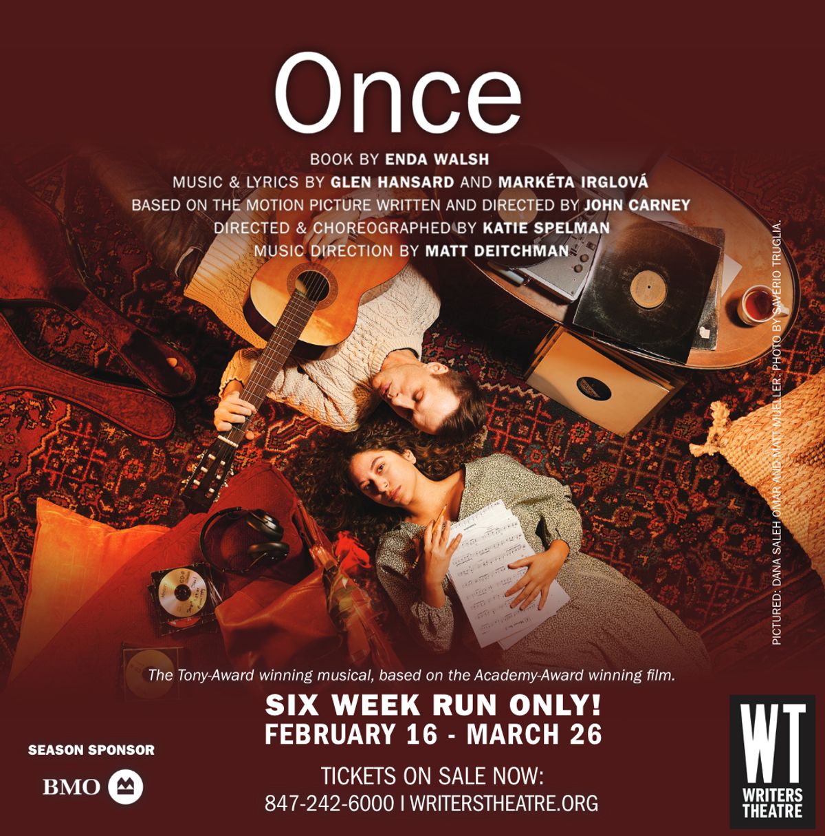 ONCE
Book by Enda Walsh
Music & Lyrics by Glen Hansard and Markéta Irglová
Based on the Motion Picture Written and Directed by John Carney
Directed and Choreographed by Katie Spelman
Music Direction by Matt Deitchman ONCE
Book by Enda Walsh
Music & Lyrics by Glen Hansard and Markéta Irglová
Based on the Motion Picture Written and Directed by John Carney
Directed and Choreographed by Katie Spelman
Music Direction by Matt Deitchman