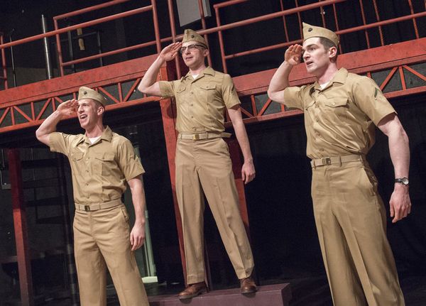 Tommy Hart, left, Johnny Link and Kevin Toniazzo-Naughton rehearsed the number 'Some Kinda Thing' from the Penn State Centre Stage Production of 'Dogfight' on the evening of Mar. 18. The award winning musical will open April 1 and runs through April 11 at the Penn State Downtown Theatre. Call 1-800-ARTS-TIX for more information. 5