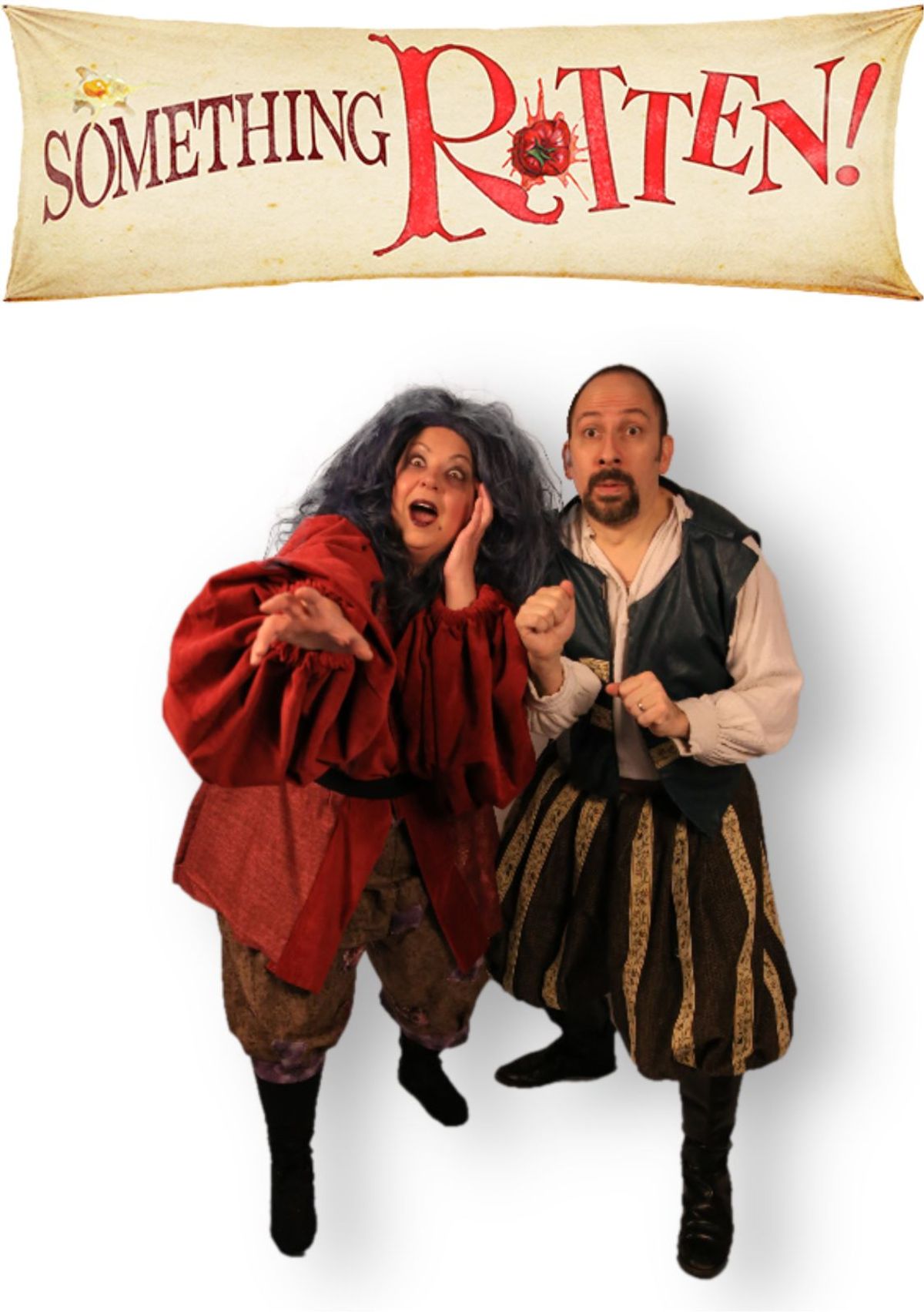 “Something Rotten!” presented by Theatre Nebula featuring (left to right) Denise Tamburrino (Nostradamus) and David Pfenninger (Nick Bottom). “Something Rotten!” presented by Theatre Nebula featuring (left to right) Denise Tamburrino (Nostradamus) and David Pfenninger (Nick Bottom).