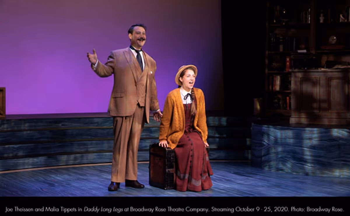 Joe Theissen and Malia Tippets in Daddy Long Legs at Broadway Rose Theatre Company. Streaming October 9 - 25, 2020. Photo: Broadway Rose.